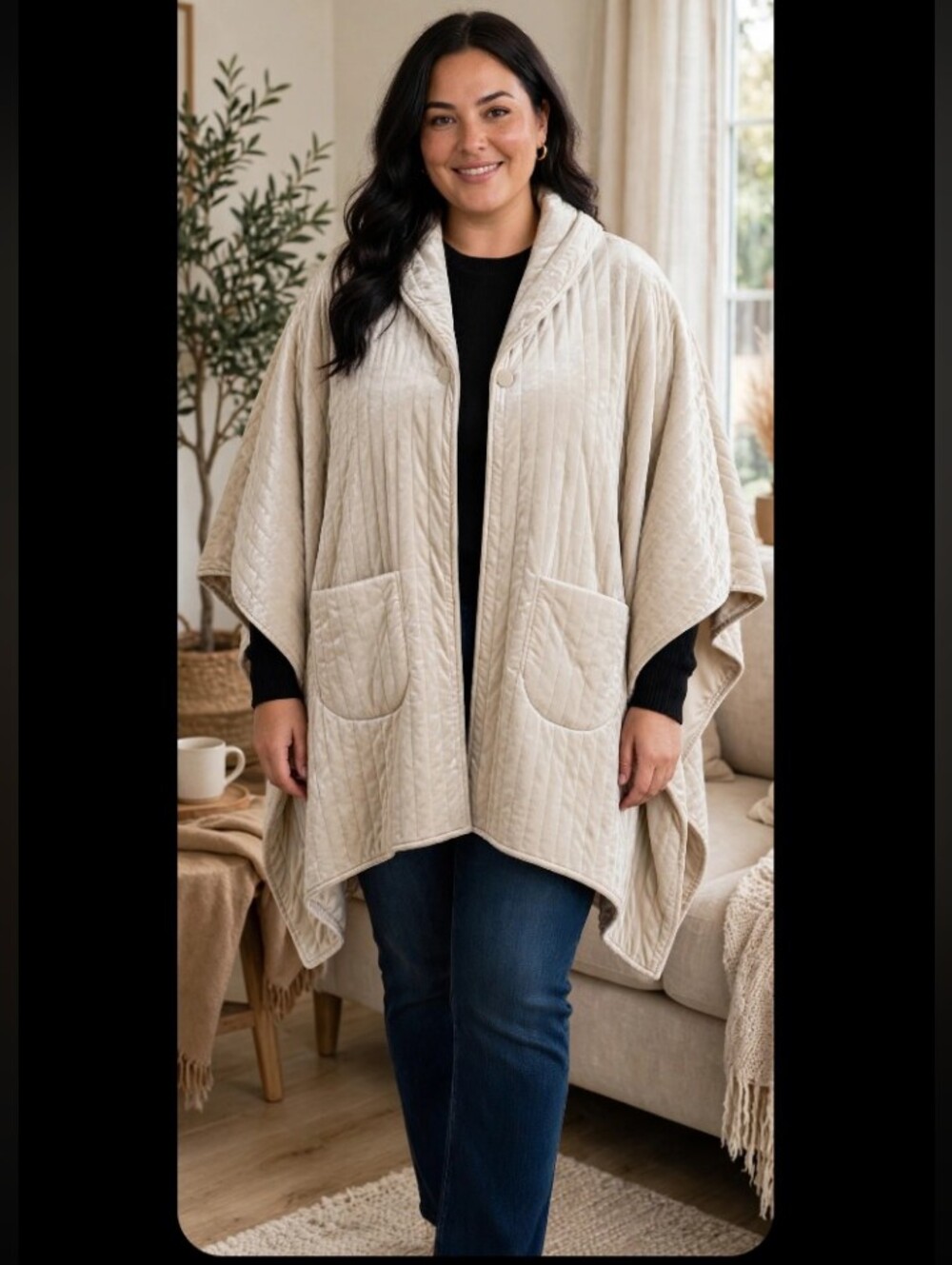 Velvet Warm Quilted Cream Cape Jacket - Lightweight Layering Gorgeous